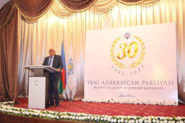 Yevlaxda Yeni Azərbaycan Partiyasının (YAP) təsis edilməsinin 30 illiyinə həsr olunmuş tədbir keçirilib